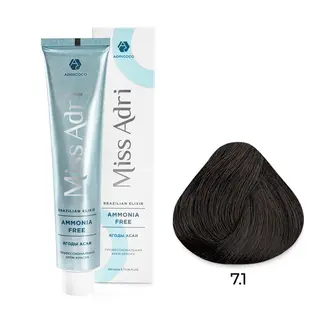 7,1 блонд пепельный крем-краска Miss Adri Brazilian Elixir Ammonia free 100мл